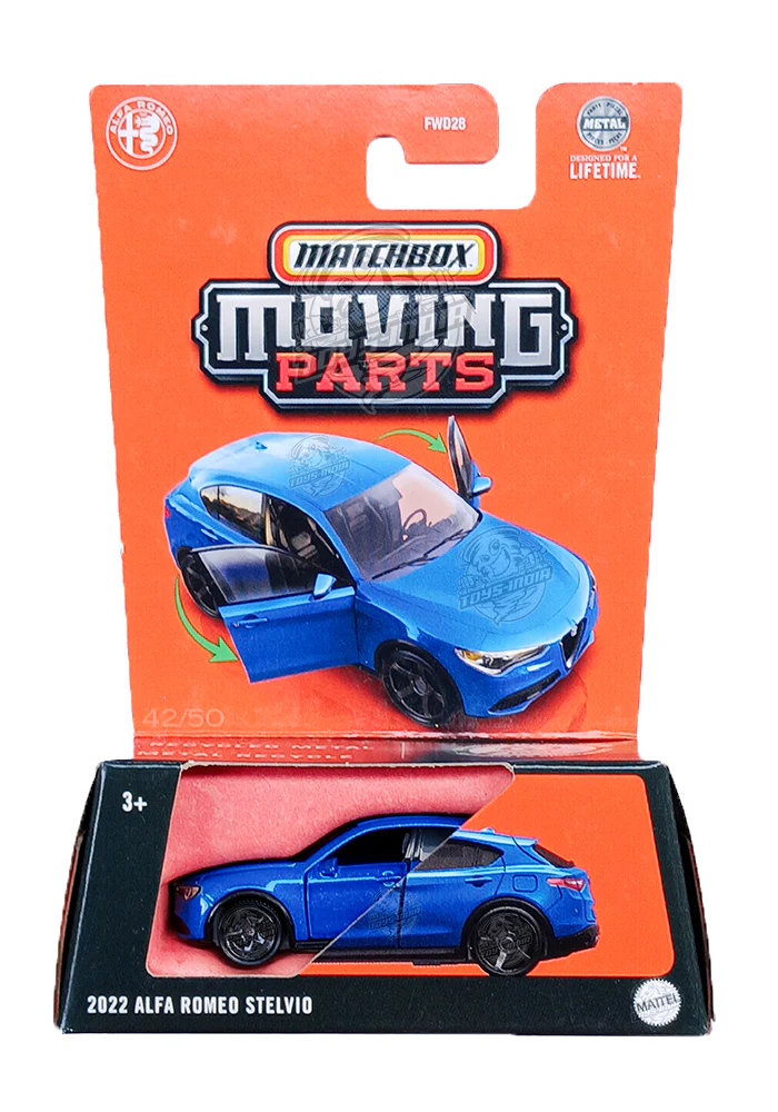 EXCLUSIVES Matchbox Moving Parts 2022 Alfa Romeo Stelvio - Blue - 2024 Card
