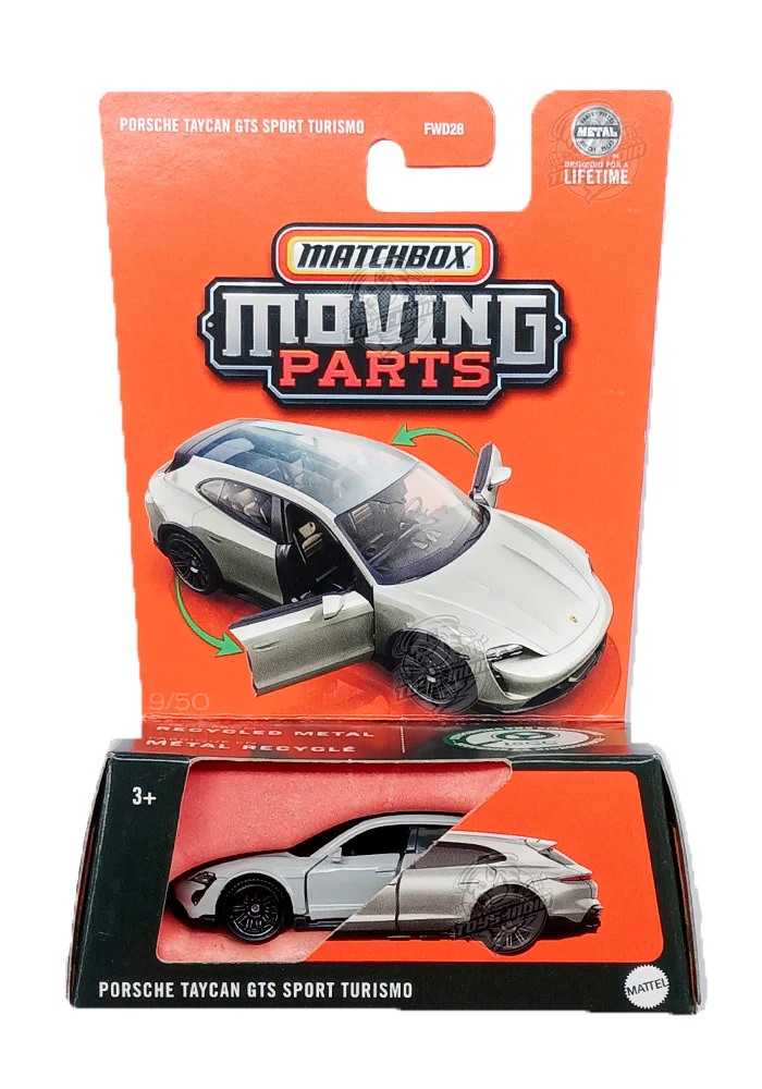 EXCLUSIVES Matchbox Moving Parts Porsche Taycan GTS Sport Turismo - Grey - 2024 Card
