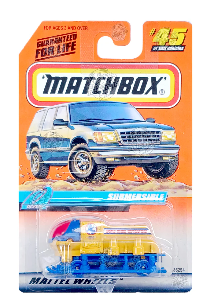 EXCLUSIVES Matchbox Submersible - Yellow / Blue - 1998 Card (With Protector Case)