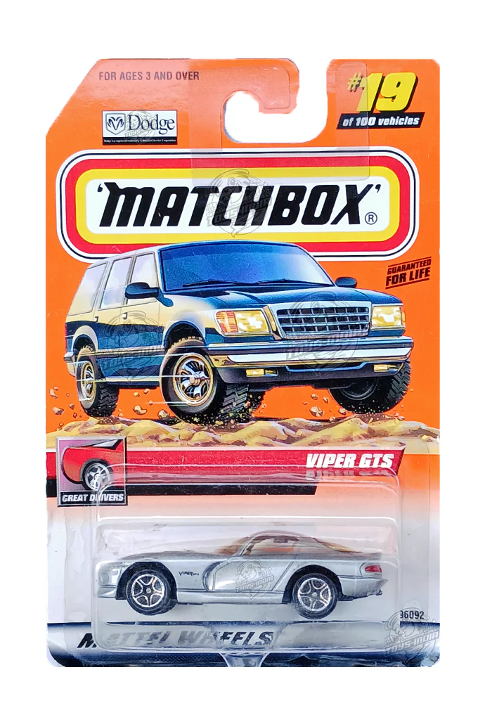 EXCLUSIVES Matchbox Viper GTS - Silver - 1999 Card (With Protector Case)