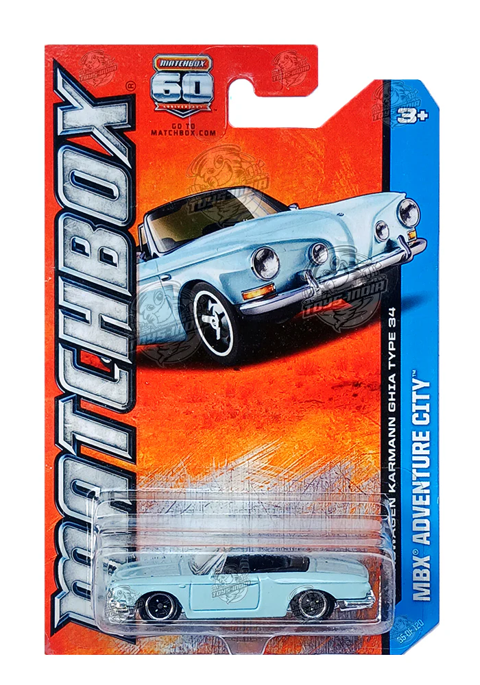 EXCLUSIVES Matchbox Volkswagen Karmann Ghia Type 34 - Blue - 2012 Card (Blister Damage / Car in Excellent Condition) (With Protector Case)