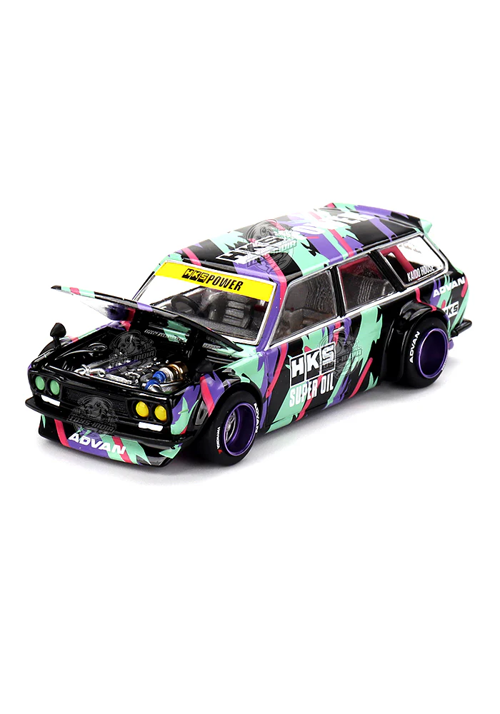 EXCLUSIVES MINI GT Kaido House Datsun Kaido 510 Wagon HKS V2 - Black / Green (Scale 1:64)