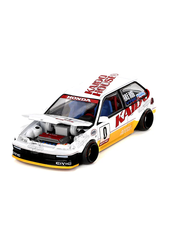 EXCLUSIVES MINI GT Kaido House Honda Civic (EF) Kanjo V1 - White / Yellow (Scale 1:64)