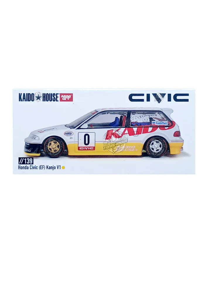 EXCLUSIVES MINI GT Kaido House Honda Civic (EF) Kanjo V1 - White / Yellow (Scale 1:64) - Image 2