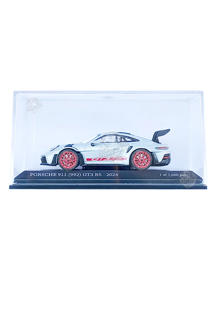 EXCLUSIVES Minichamps 64 Porsche 911 (992) GT3 RS - Light Grey / Red (Scale 1:64)