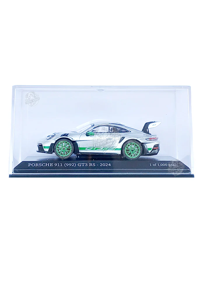 EXCLUSIVES Minichamps 64 Porsche 911 (992) GT3 RS - Silver / Green (Scale 1:64)
