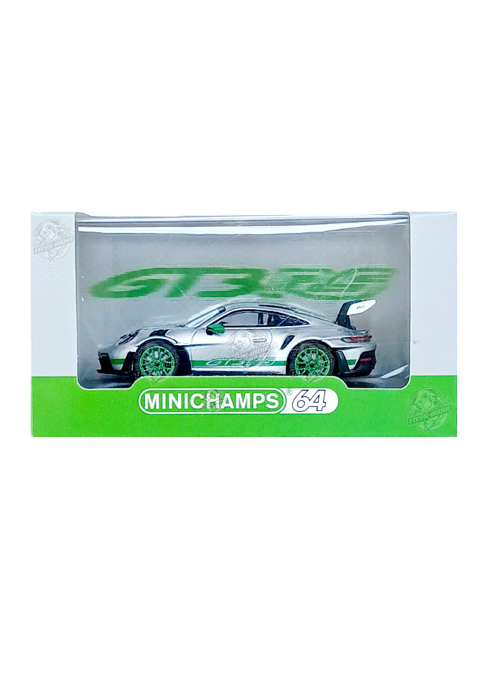 EXCLUSIVES Minichamps 64 Porsche 911 (992) GT3 RS - Silver / Green (Scale 1:64) - Image 2