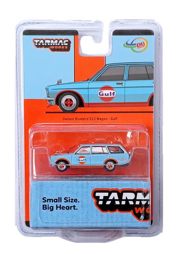 EXCLUSIVES Tarmac Works Gulf Datsun Bluebird 510 Wagon - Blue / Orange (Scale 1:64)