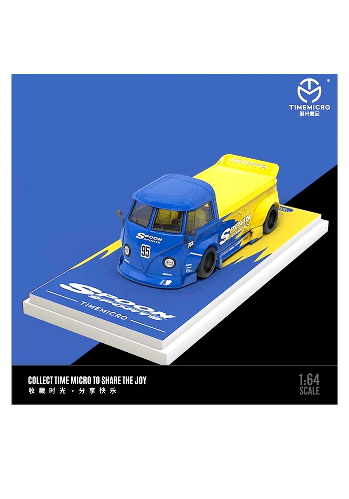 Exclusives Timemicro Spoon Sports Volkswagen T1 Pickup - Blue / Yellow (Scale 1:64) - Image 2