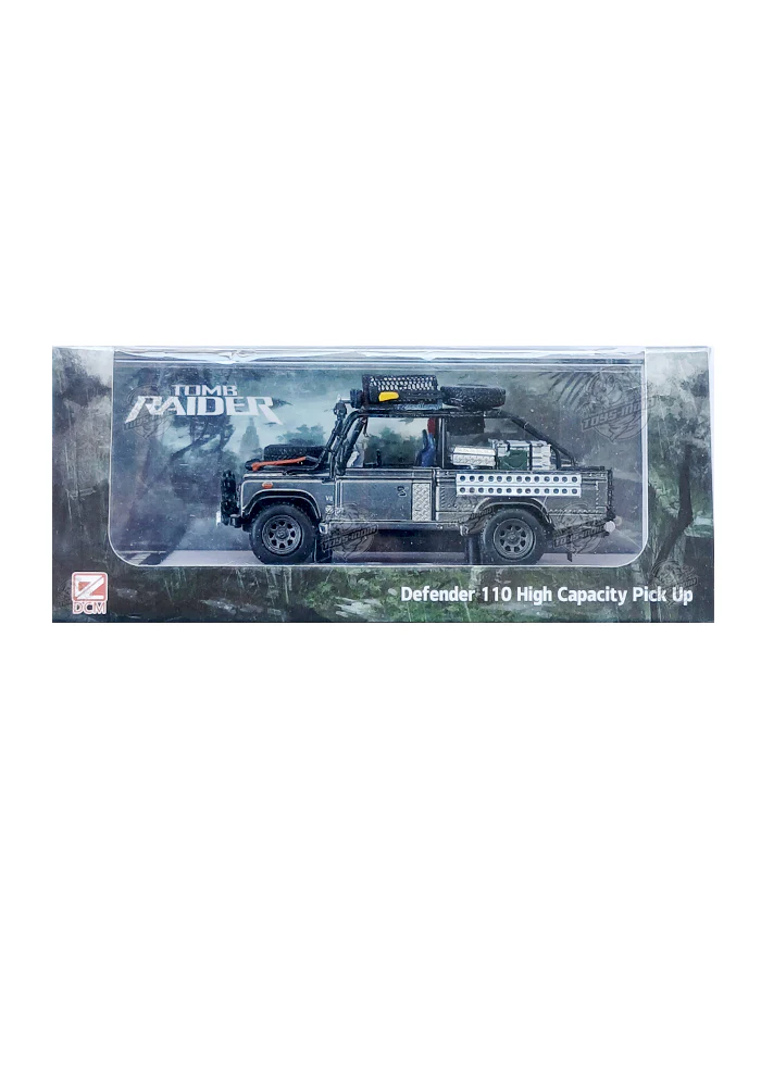 EXCLUSIVES Tomb Rider Lara Croft Land Rover Defender 110 High Capacity Pick UP - Grey (Scale 1:64)