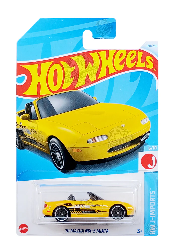 PRE OWNED INDIAN CARD Hot Wheels '91 Mazda MX-5 Miata - Yellow / Black - 2024 Card