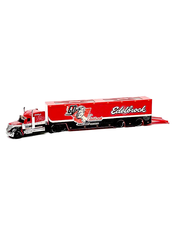Maisto Design Custom Haulers International Lonestar Edelbrock Car Transporter - Black / Blue (1:64 Scale)