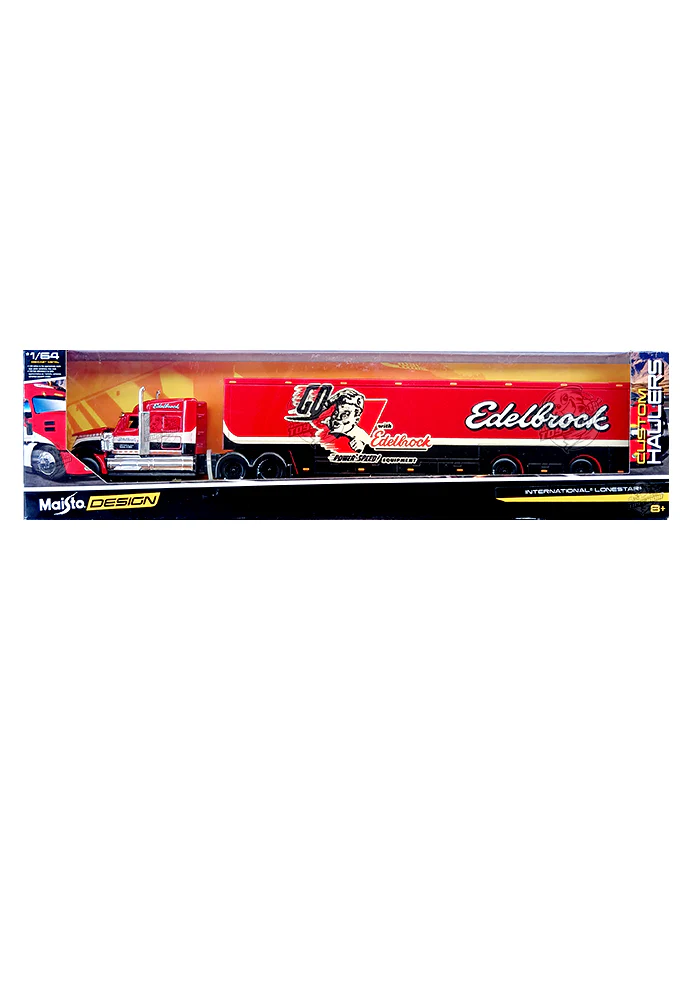 Maisto Design Custom Haulers International Lonestar Edelbrock Car Transporter - Black / Blue (1:64 Scale) - Image 2