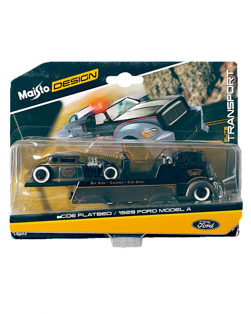 Maisto Design Elite Transport COE Flatbed & 1929 Ford Model A - Black (1:64 Scale)