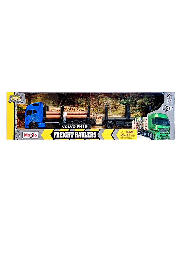 Maisto Design Mini Work Machines Big Hauler Volvo FH16 with Wood Logs - Blue / Black (1:64 Scale)