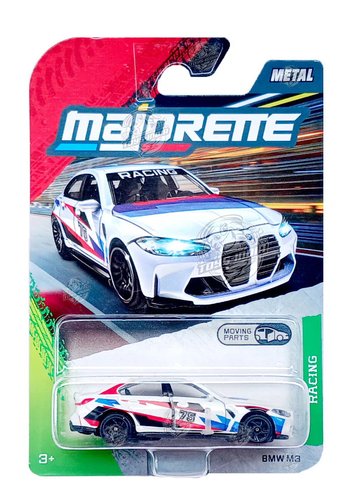Majorette Racing Cars BMW M3 - White - 2025 Card (Moving Parts)