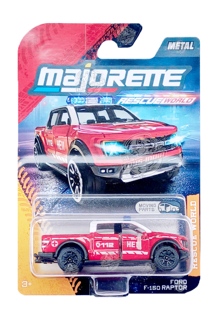 Majorette Rescue World Ford F-150 Raptor - Red - 2025 Card (Moving Parts)