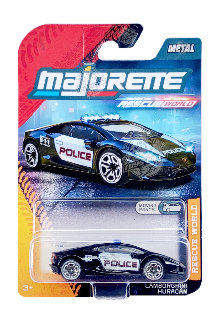 Majorette Rescue World Lamborghini Huracan - Black - 2025 Card (Moving Parts)