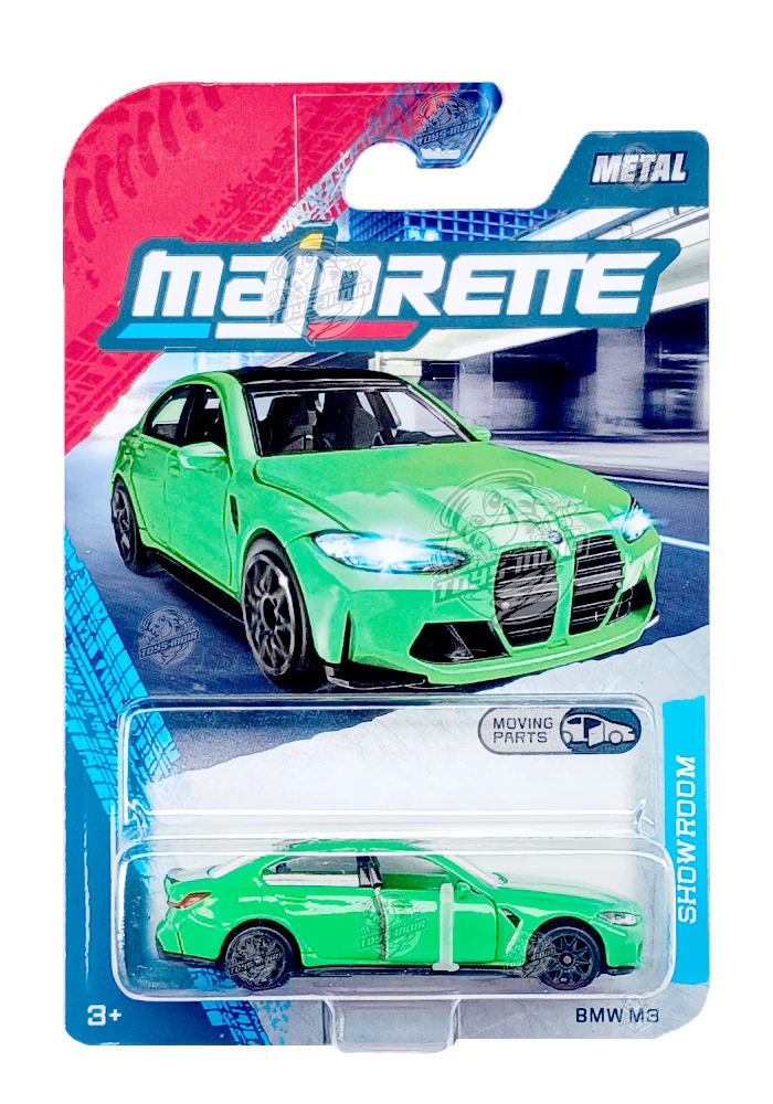 Majorette Showroom Cars BMW M3 - Green - 2025 Card (Moving Parts)
