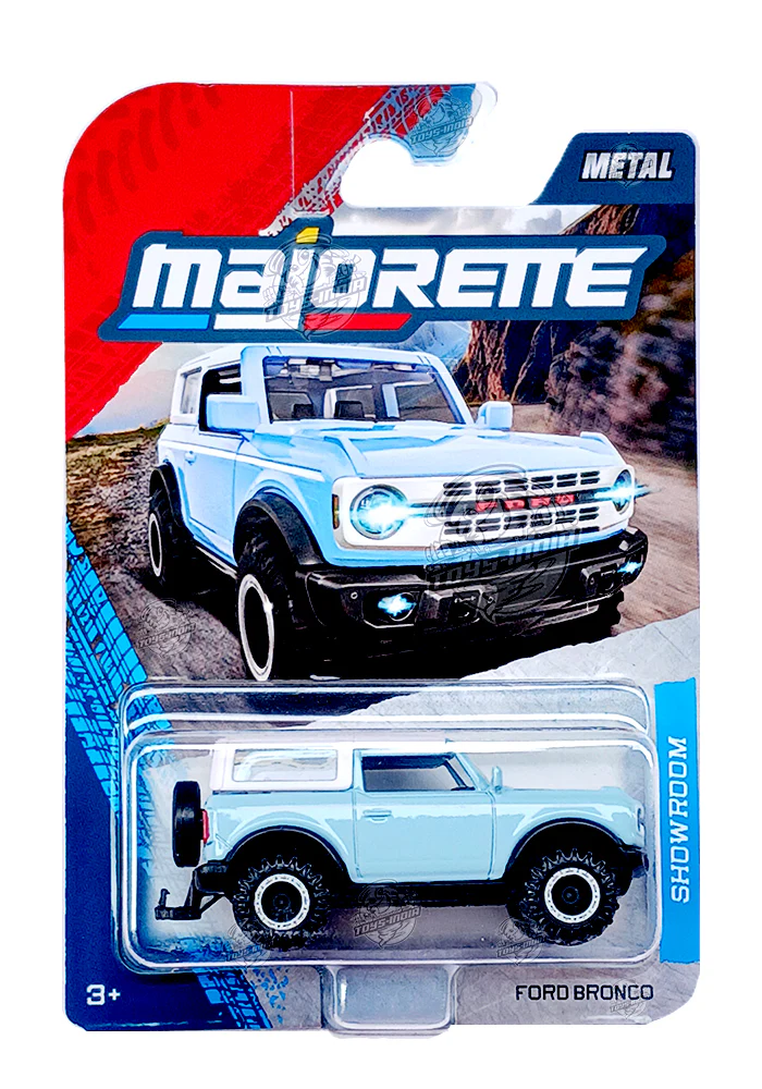 Majorette Showroom Cars Ford Bronco - Blue / White - 2025 Card (Moving Parts)