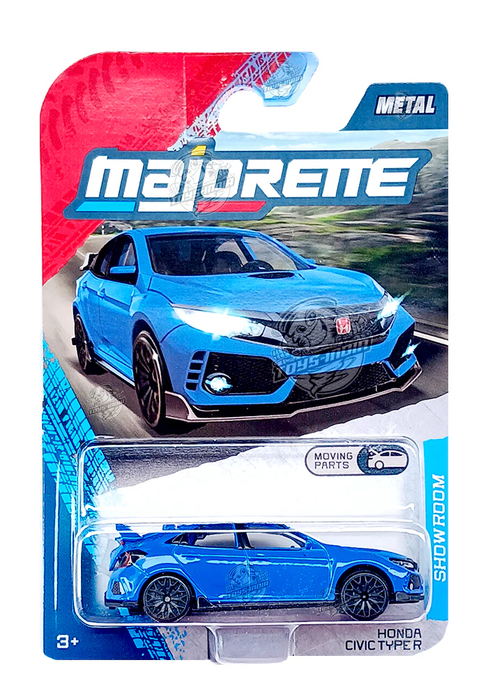 Majorette Showroom Cars Honda Civic Type R - Blue - 2025 Card (Moving Parts)