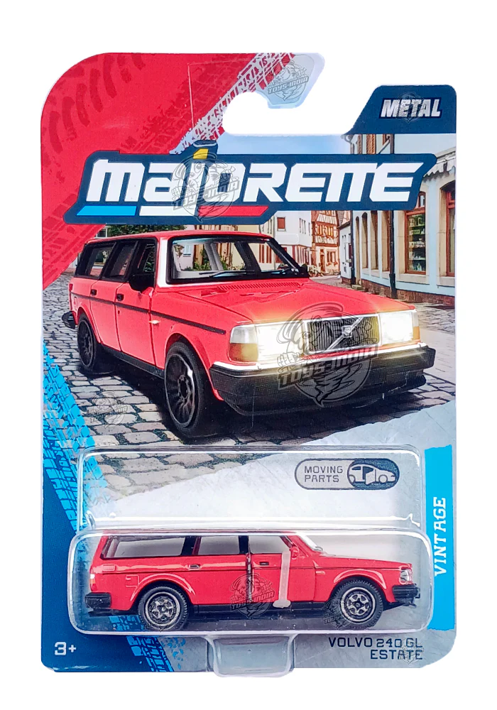 Majorette Vintage Volvo 240 GL Estate - Red - 2025 Card (Moving Parts)