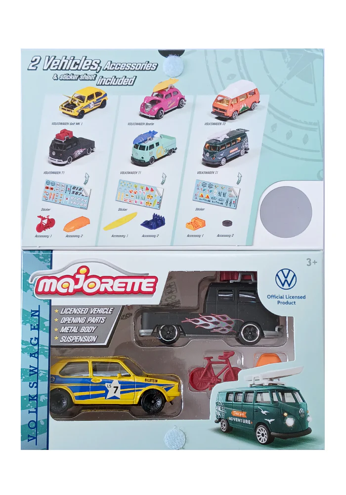 Majorette Volkswagen The Originals Edition Volkswagen Golf MK 1 & Volkswagen T1 & Accessories - Yellow / Black - 2025 Card