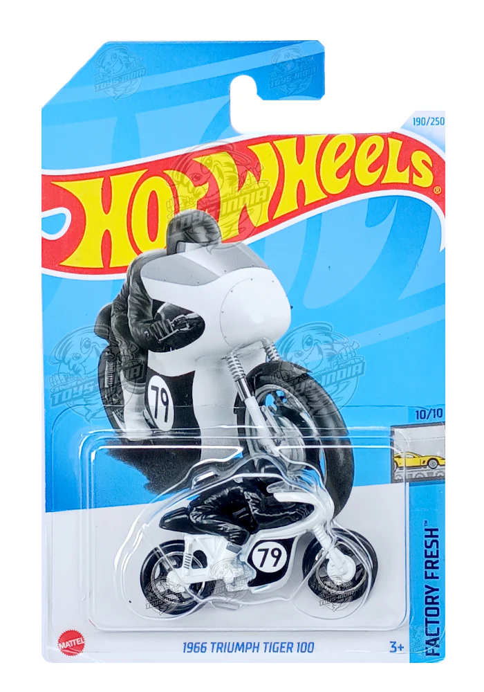 PRE OWNED INDIAN CARD Hot Wheels 1966 Triumph Tiger 100 - White / Black - 2025 Card