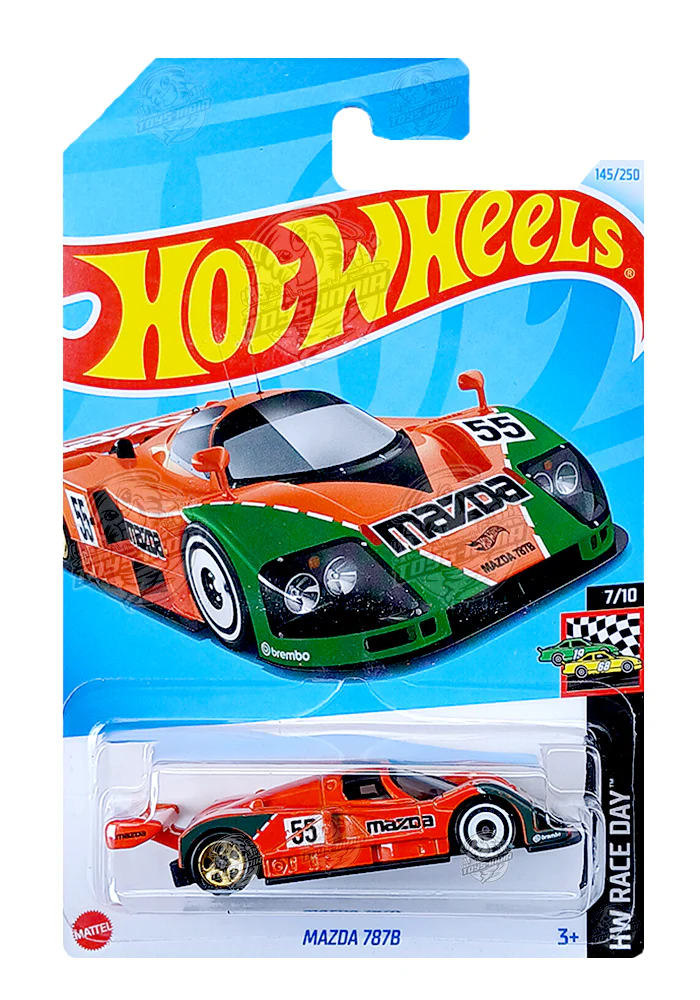 PRE OWNED INDIAN CARD Hot Wheels Mazda 787B - Orange / Green - 2024 Card