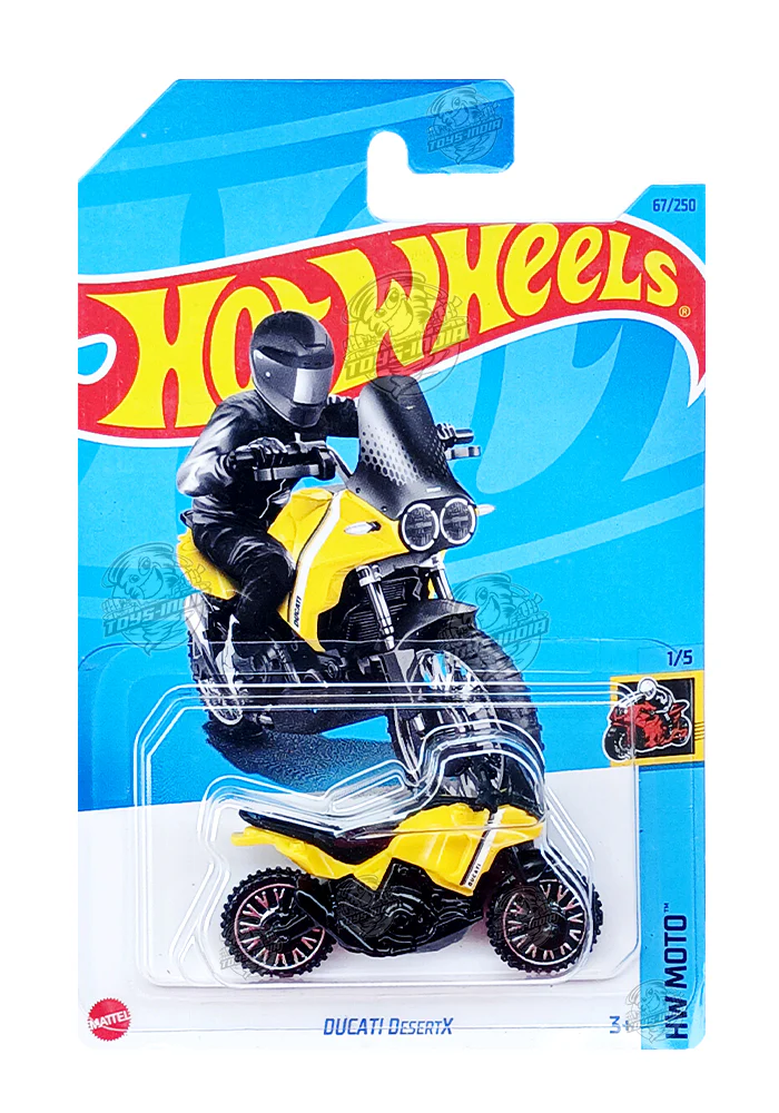 PRE OWNED INDIAN CARD Hot Wheels Ducati Desertx - Yellow / Black - 2023 Card