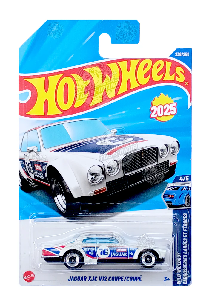 PRE OWNED INDIAN CARD Hot Wheels Jaguar XJC V12 Coupe - White / Blue - 2025 Card
