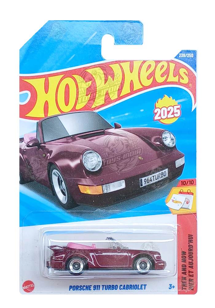 PRE OWNED INDIAN CARD Hot Wheels Porsche 911 Turbo Cabriolet - Maroon - 2025 Card