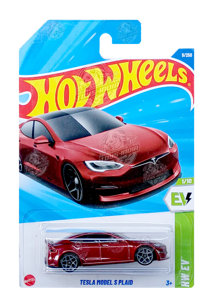 PRE OWNED INDIAN CARD Hot Wheels Tesla Model S Plaid - Red- 2024 Card