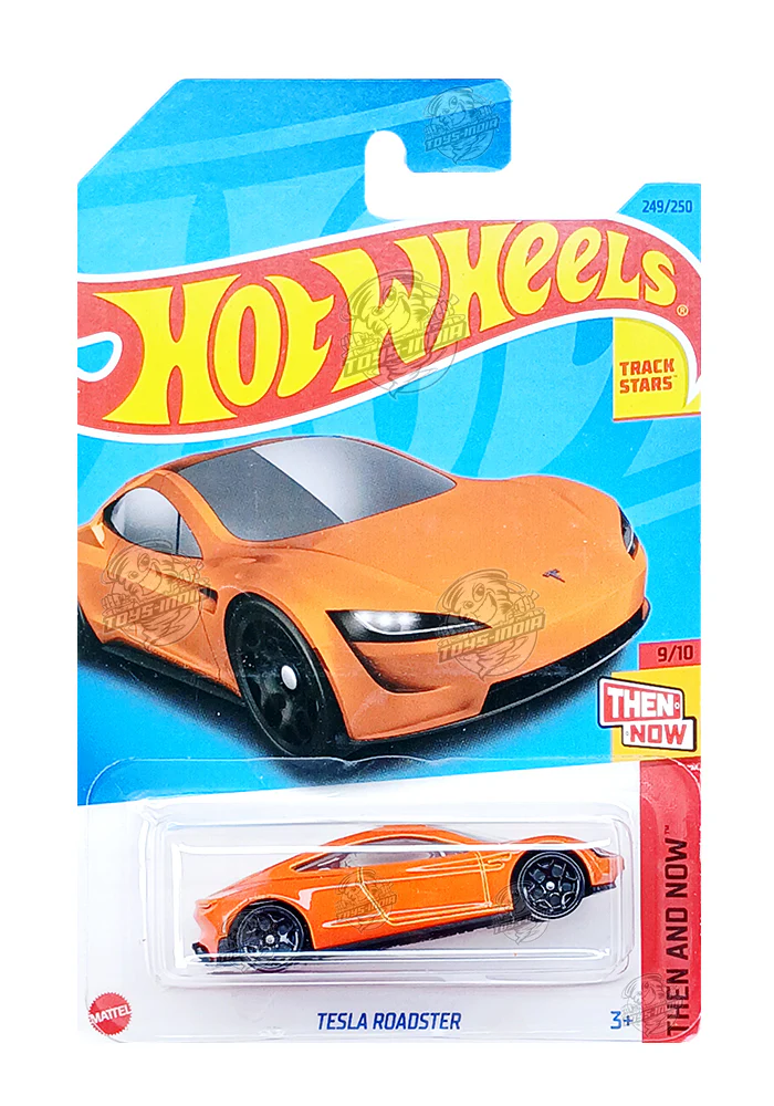 PRE OWNED INDIAN CARD Hot Wheels Tesla Roadster - Orange - 2023 Card