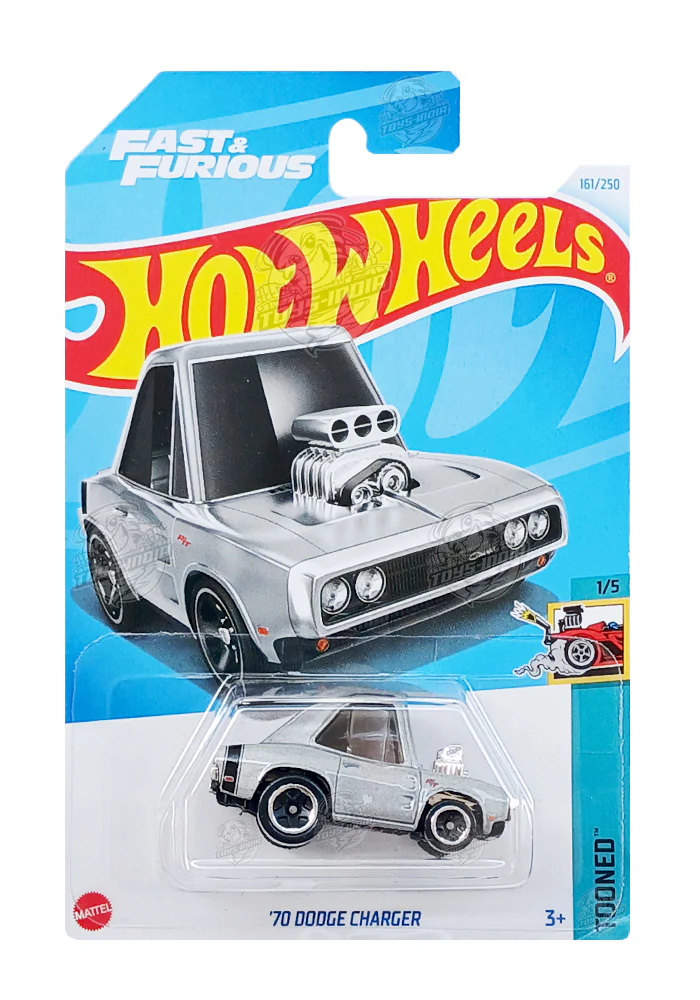 PRE OWNED INDIAN CARD Hot Wheels Tooned Fast & Furious '70 Dodge Charger - Grey - 2024 Card